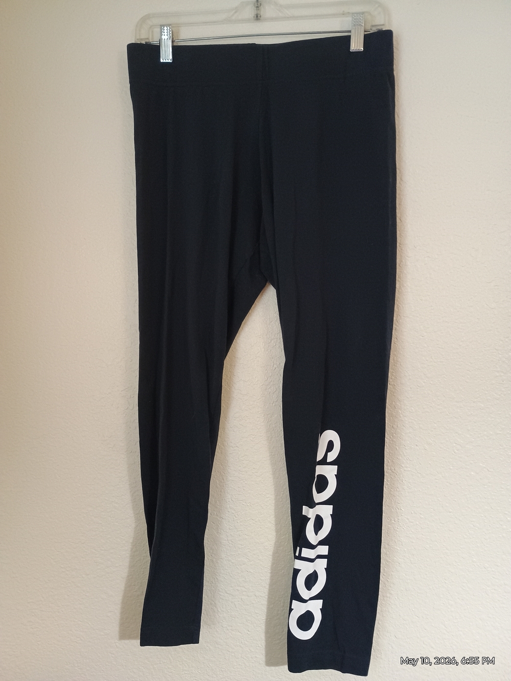 adidas Women's Navy Leggings with White Vertical Logo